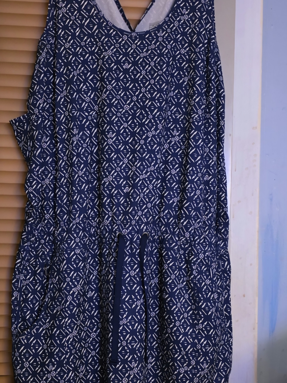Patagonia Navy Blue A-Line Dress with White Geometric Print Size L